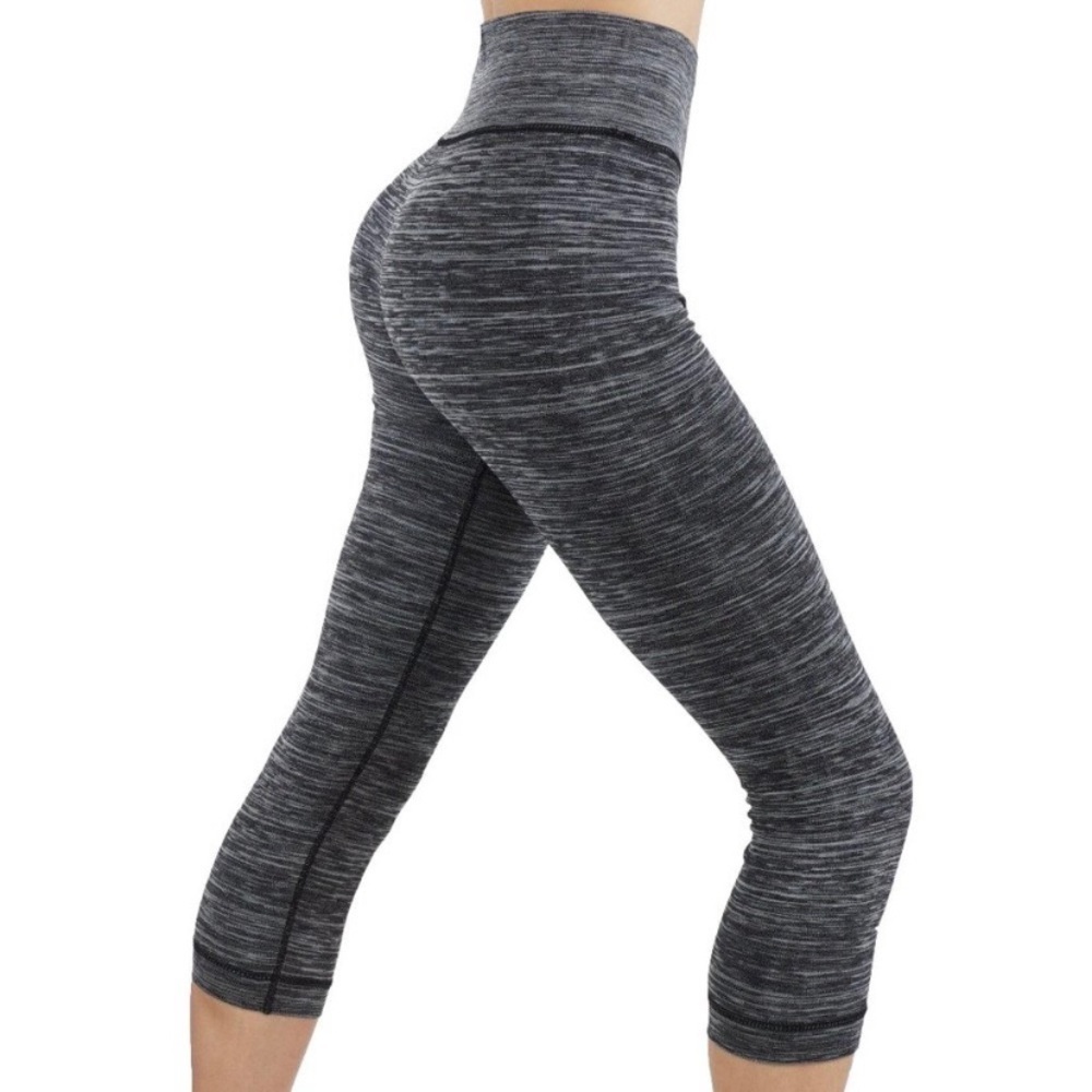 Compression Capri Charcoal Two-Tone Leggings Wide Elastic Waist Band, [L/XL] NWT